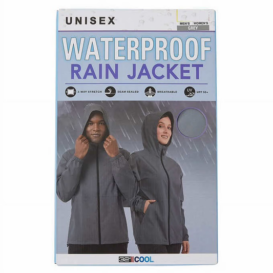 NEW 32 Degrees Cool Unisex Waterproof Rain Jacket | Grey | Men Large |Women XL