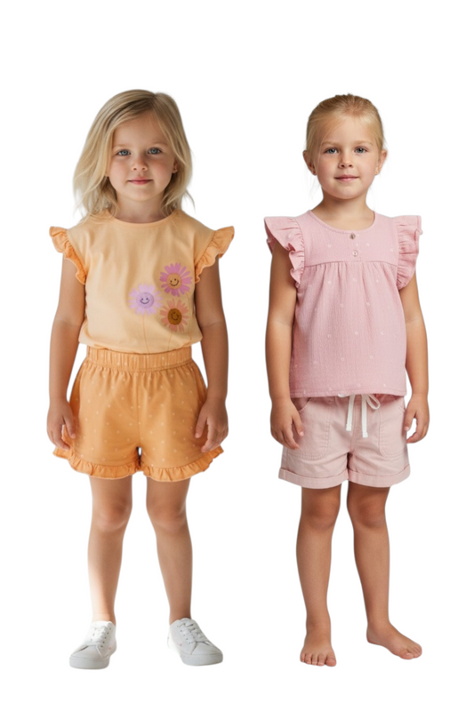 Pekkle 4-Piece Girls Set – 2 Tops & 2 Shorts – Sunflower Theme - Age 5 Years