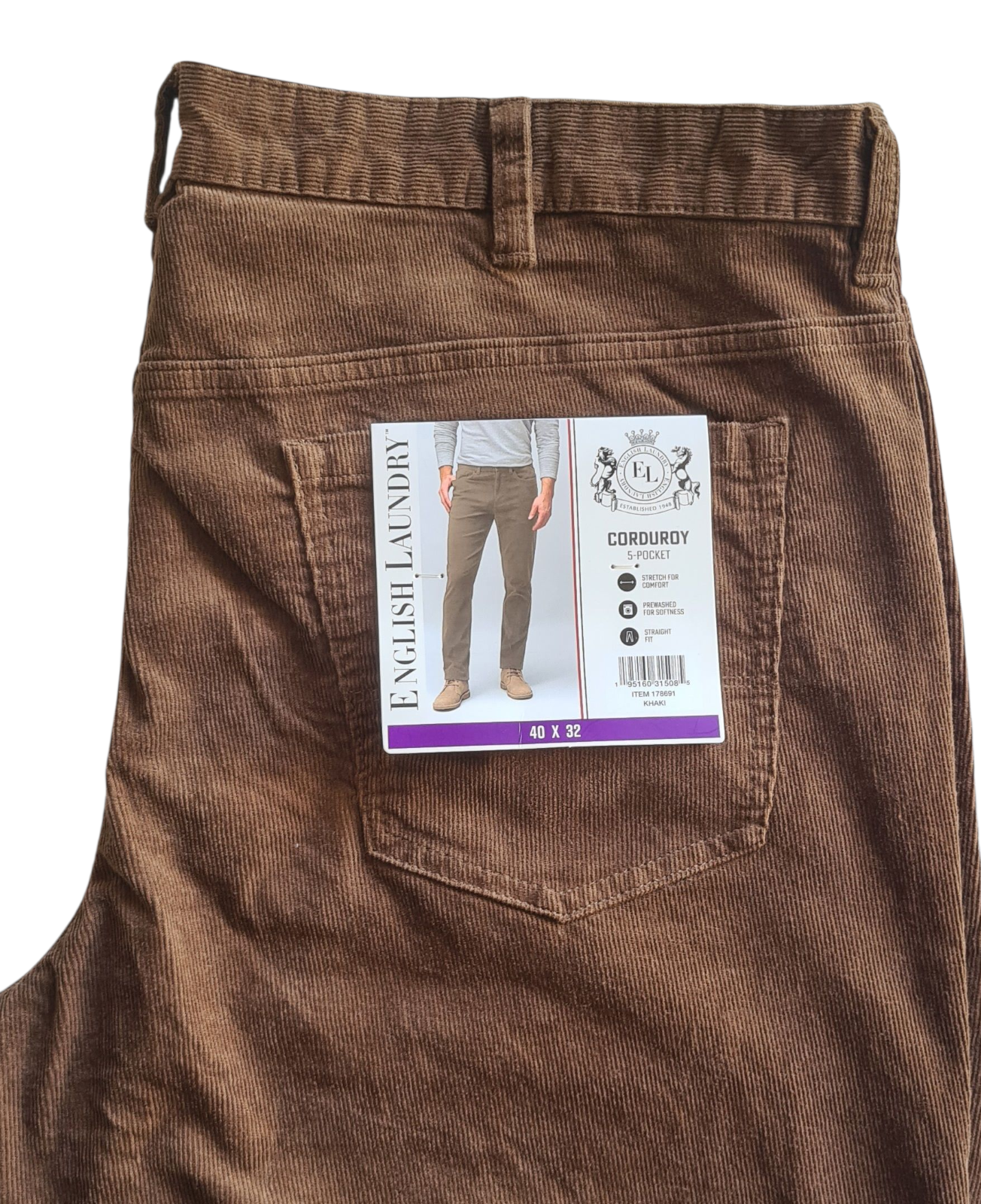 New English Laundry Men's Corduroy 5 Pocket Pants | Khaki | Size W40 x L32