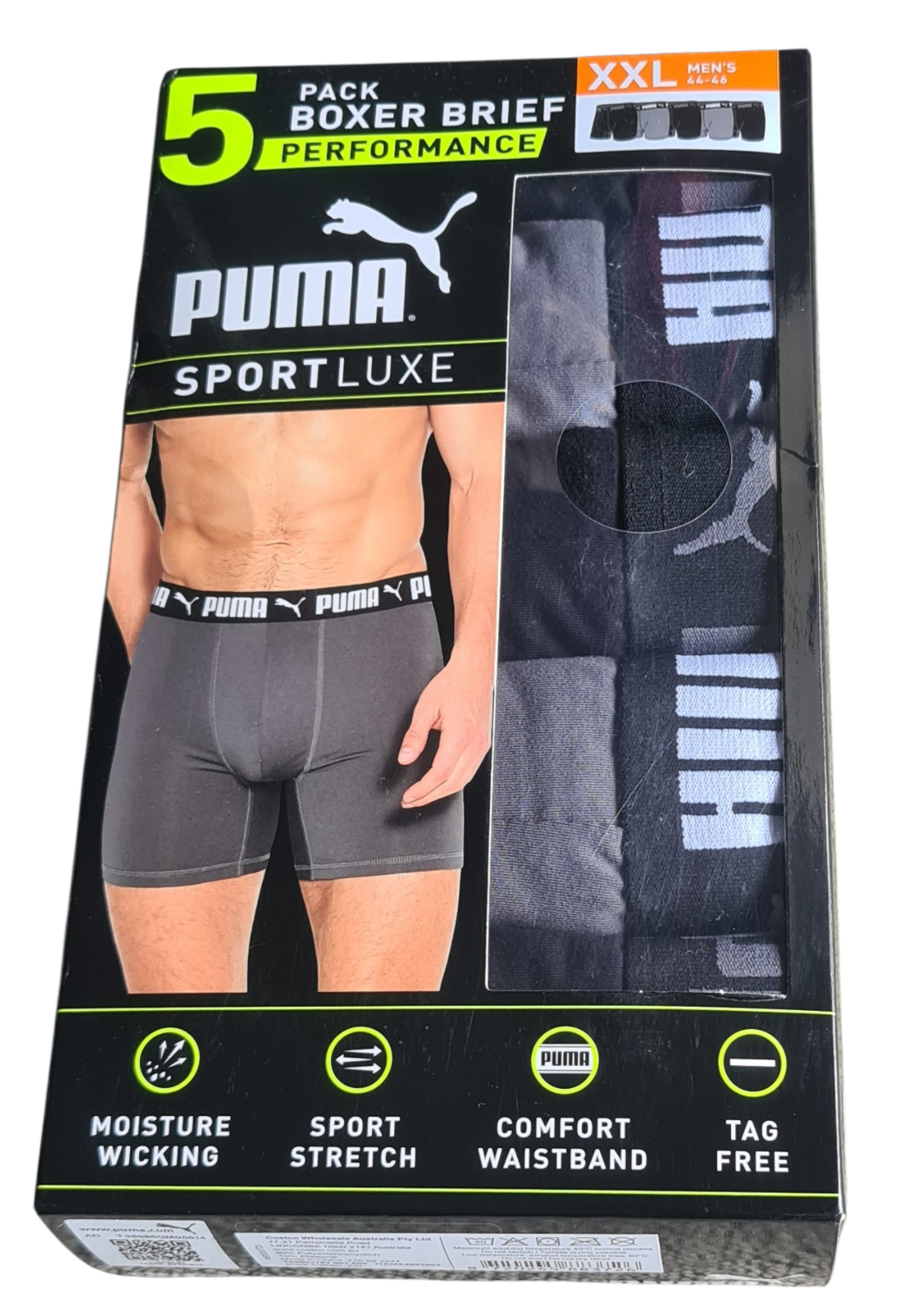 New Puma Men's Performance Sport Luxe Boxer Brief 5-Pack - Size XXL (44-46)