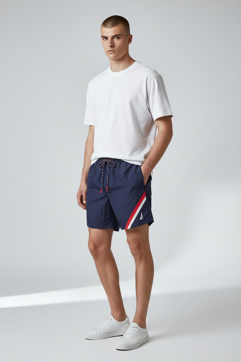 New Nautica Men's Stripe Swim Shorts – Navy – Lightweight Quick Dry -Size S, XXL