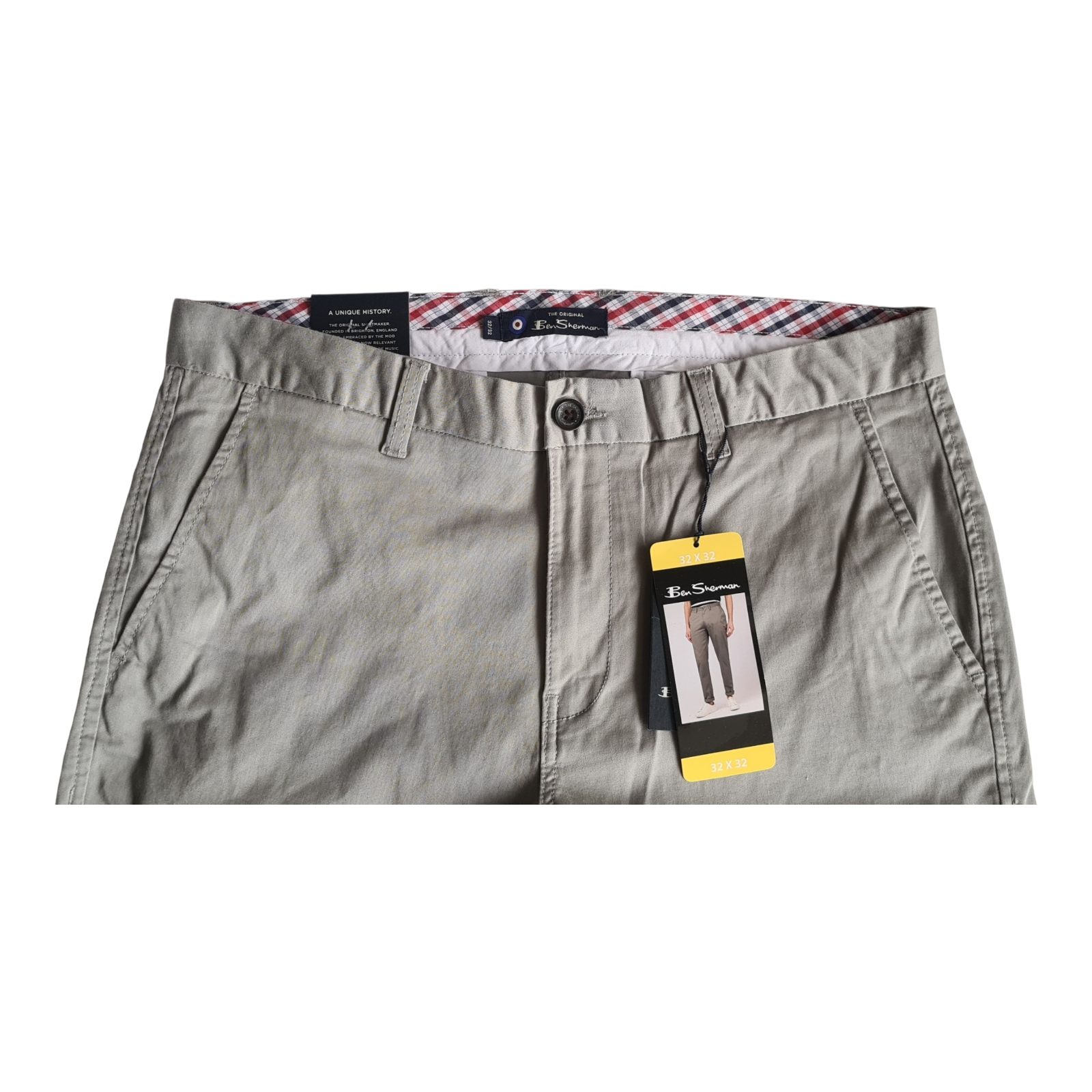 New Ben Sherman Men's Slim Fit Stretch Chino Pants | Concrete | Size W32 x L32