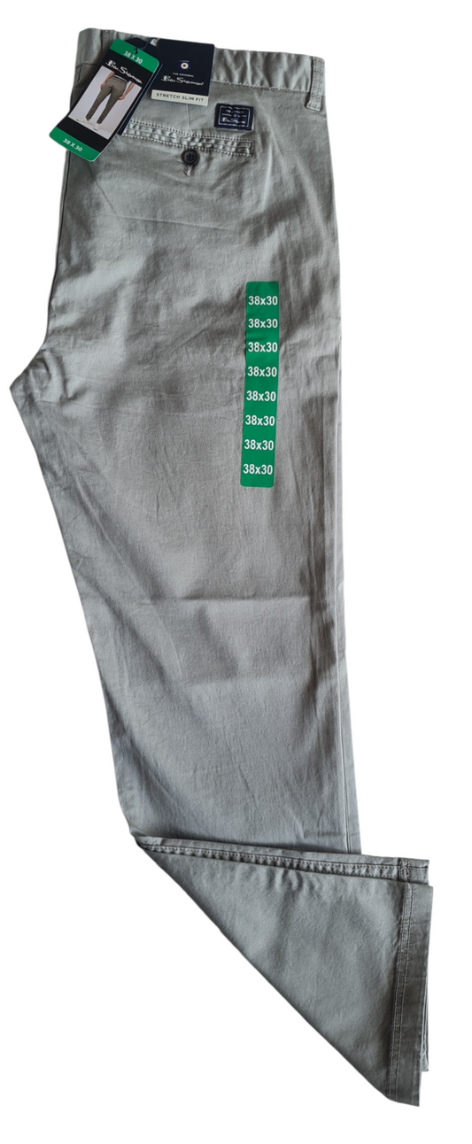 New Ben Sherman Men's Slim Fit Stretch Chino Pants | Concrete | Size W38 x L30