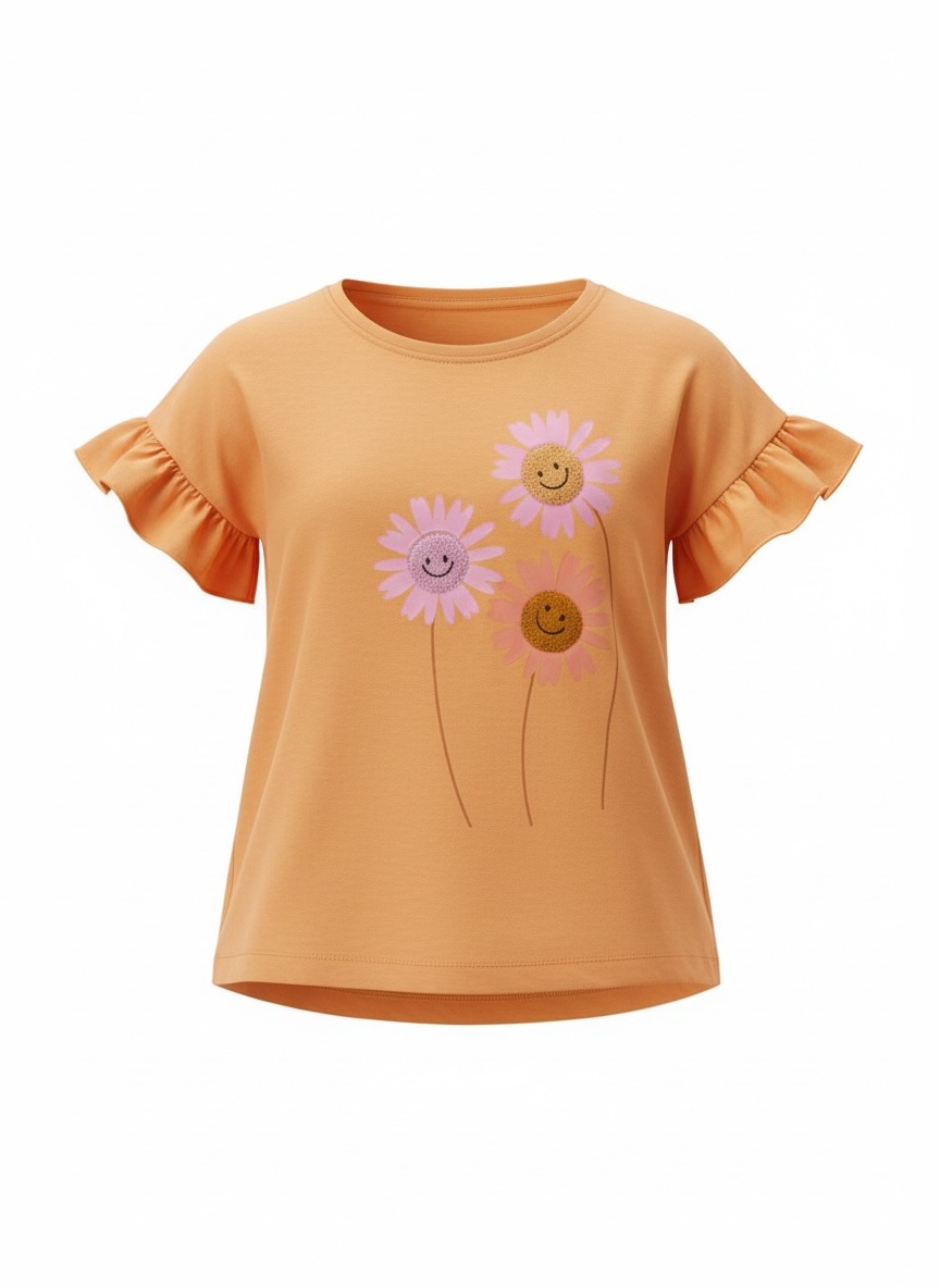 Pekkle 4-Piece Girls Set – 2 Tops & 2 Shorts – Sunflower Theme - Age 5 Years
