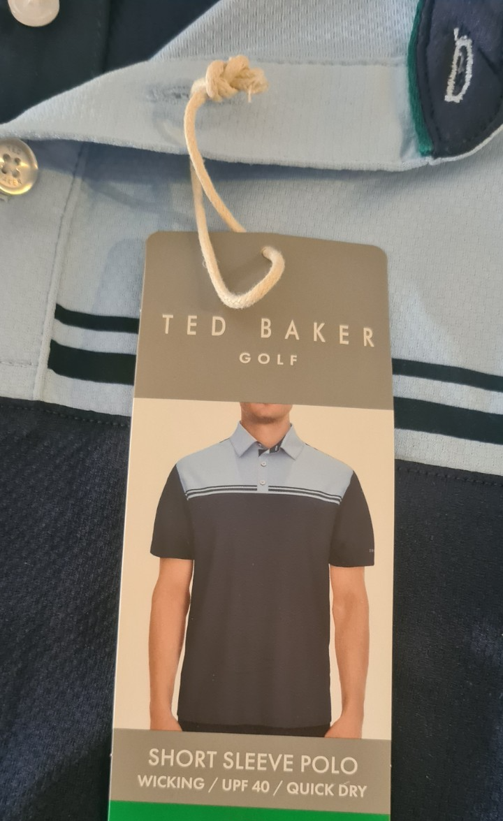 New Ted Baker Men's Golf Polo Blue Shirt - Quick Dry Wicking - UPF 40 - XXL
