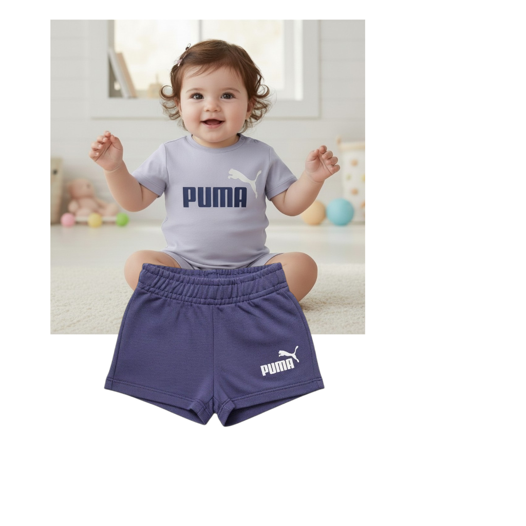 New Puma Mini Cats Infant Tee & Shorts Set Blue Cotton Outfit -Size  0–3Months