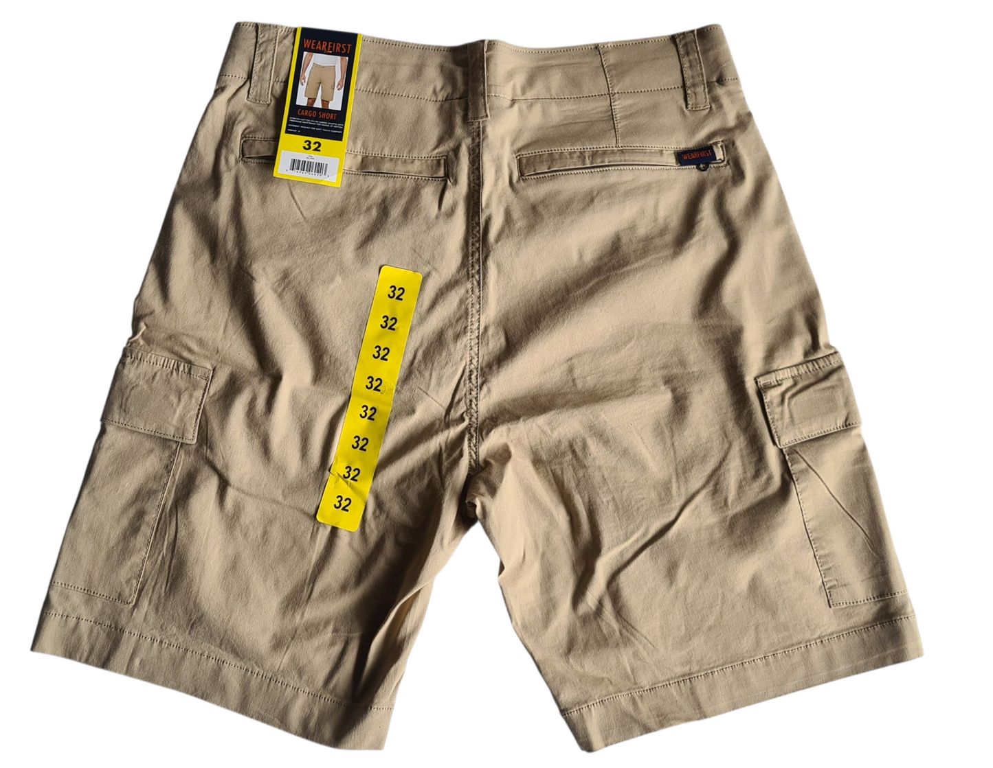 New WEARFIRST Men’s Cargo Stretch Cotton Nylon Shorts - Size 32 - Tan -FREE POST