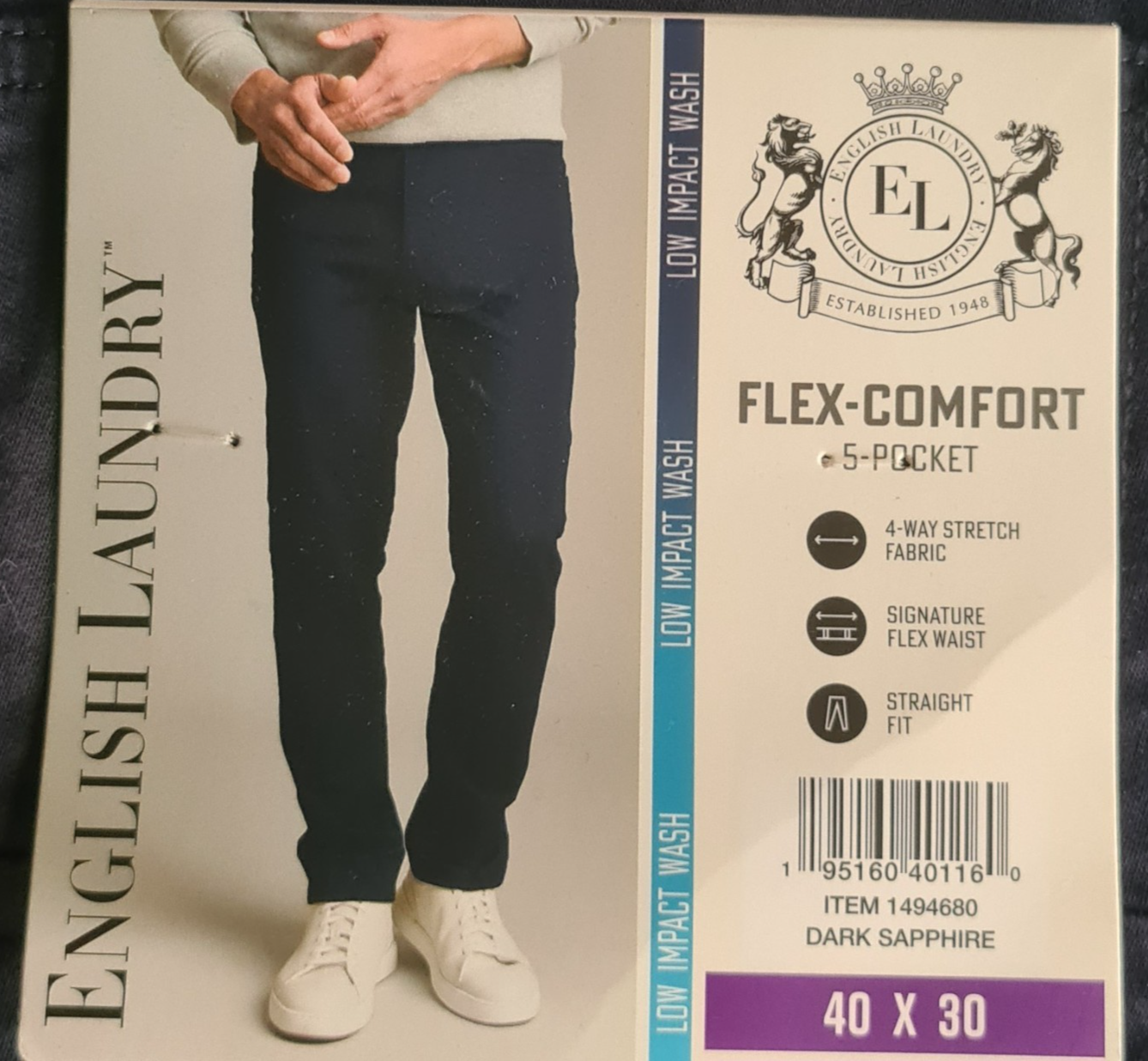 New English Laundry Men's FLEX COMFORT 5 Pocket Pants |  Size W40 x L30