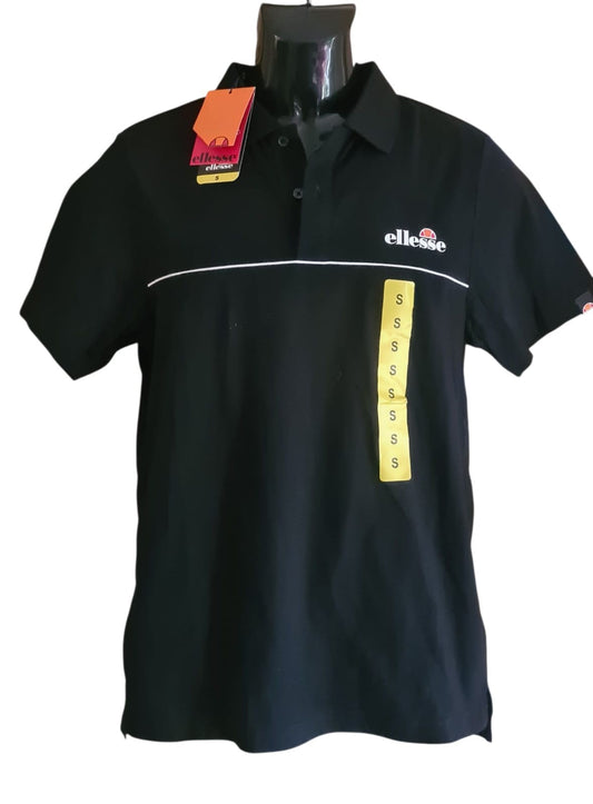 NEW Ellesse Men's Polo Short Sleeve Shirt 100% Cotton | Black | Size Small