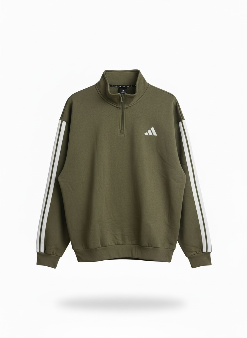 New Adidas Men's M FL 3S 1/4 Zip Pullover – Olive Strata – Size XL