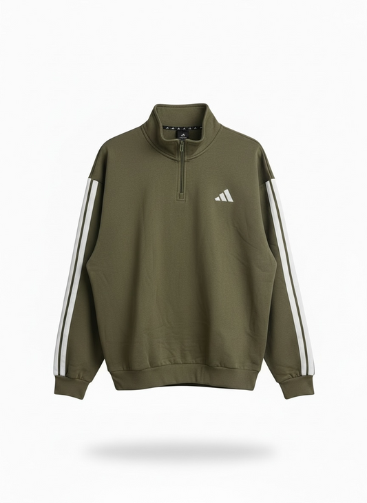 New Adidas Men's M FL 3S 1/4 Zip Pullover – Olive Strata – Size XL