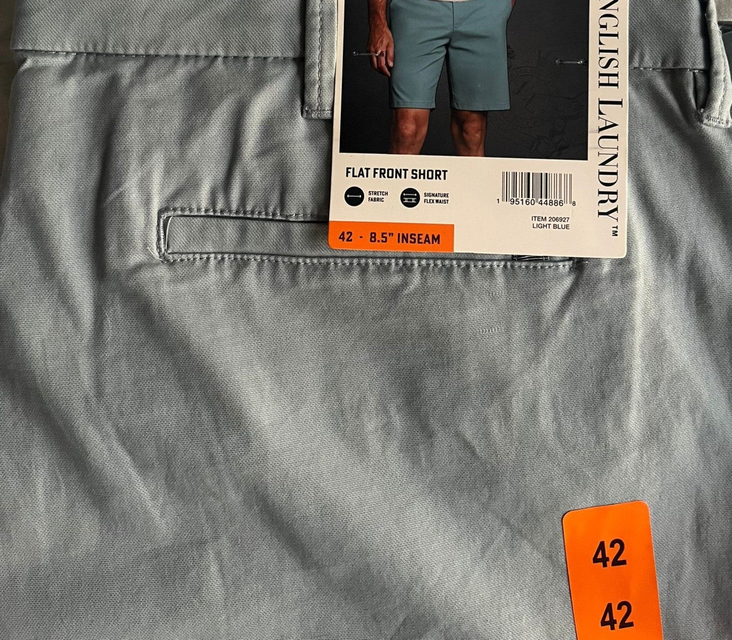NEW English Laundry Men's Abbot Flat Front Shorts  - Light Blue - Size 42