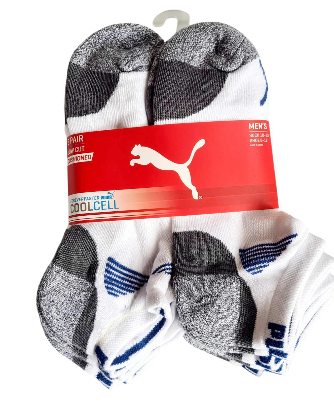 New Puma Men’s 6 Pack Low Cut Cushioned Coolcell Socks – Shoe Size 6–12