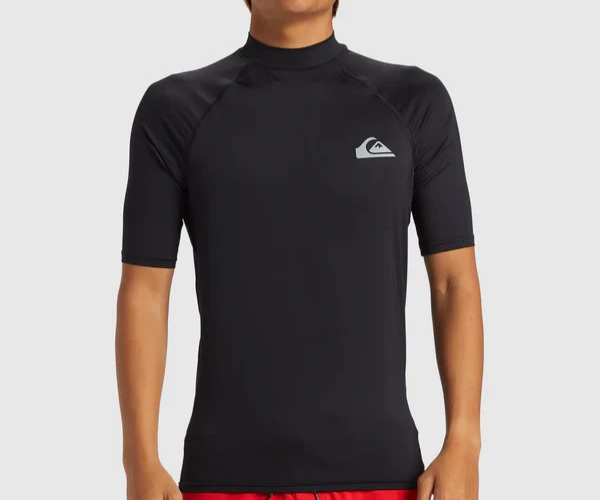 New Quiksilver Everyday Men’s Short Sleeve Rashie – Black - UPF 50+   Size SMALL