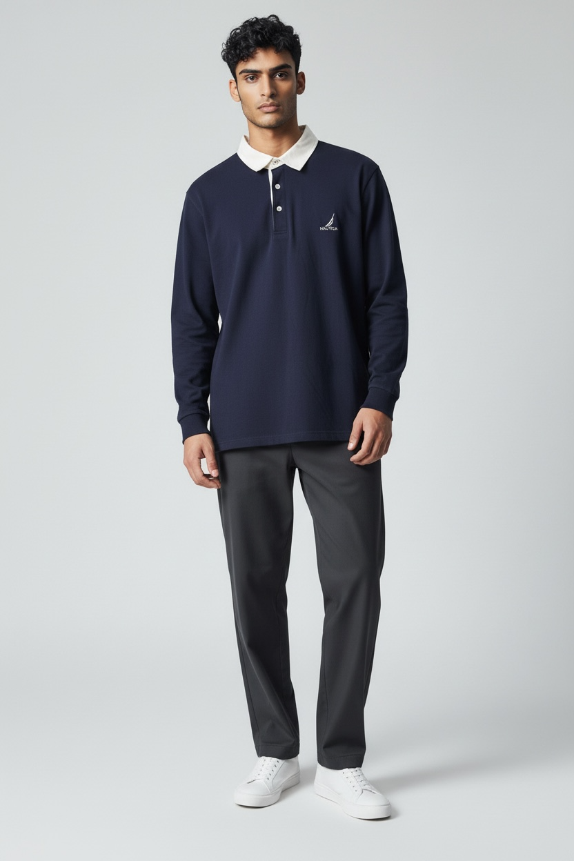 New Nautica Men's Rugby Jersey Long Sleeve Polo - Size XL