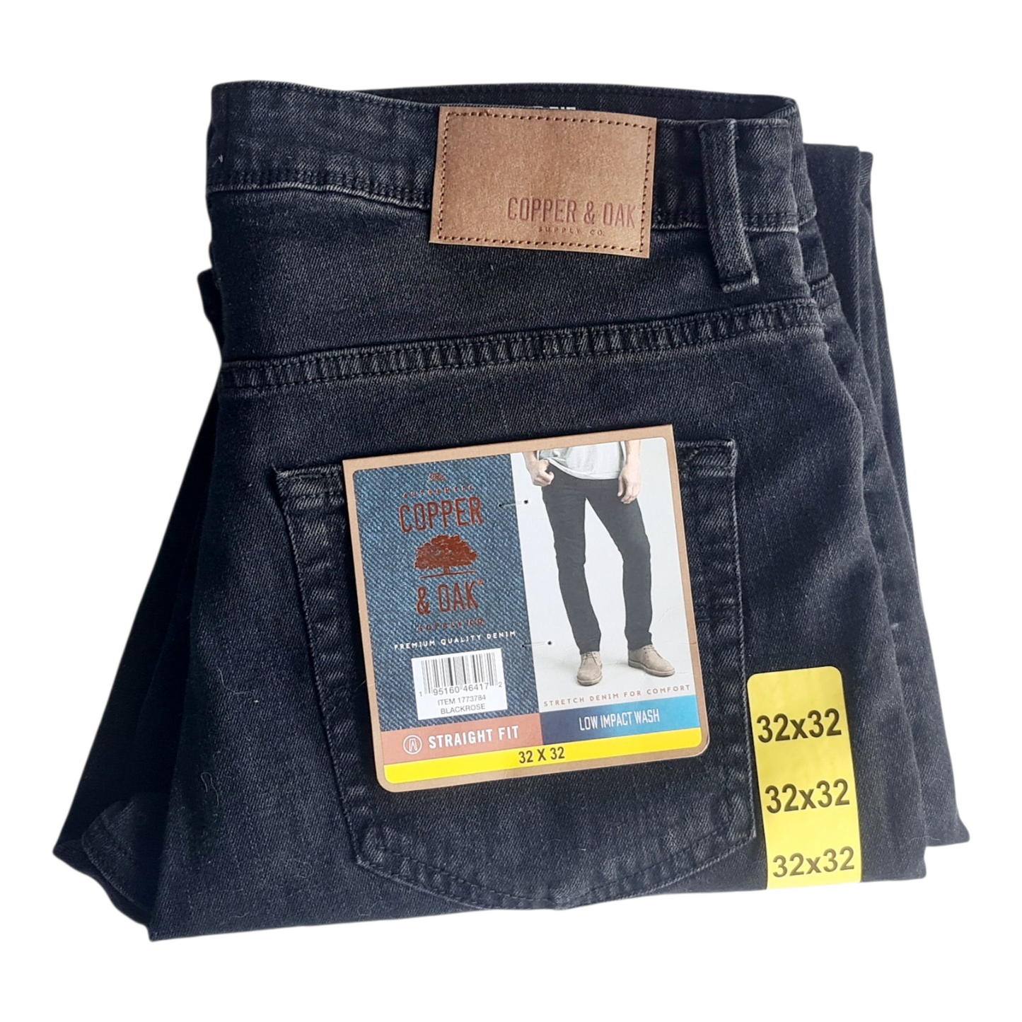 NEW Copper & Oak Men's Straight Fit Stretch Jeans | Size W32 x L32 | Black Rose
