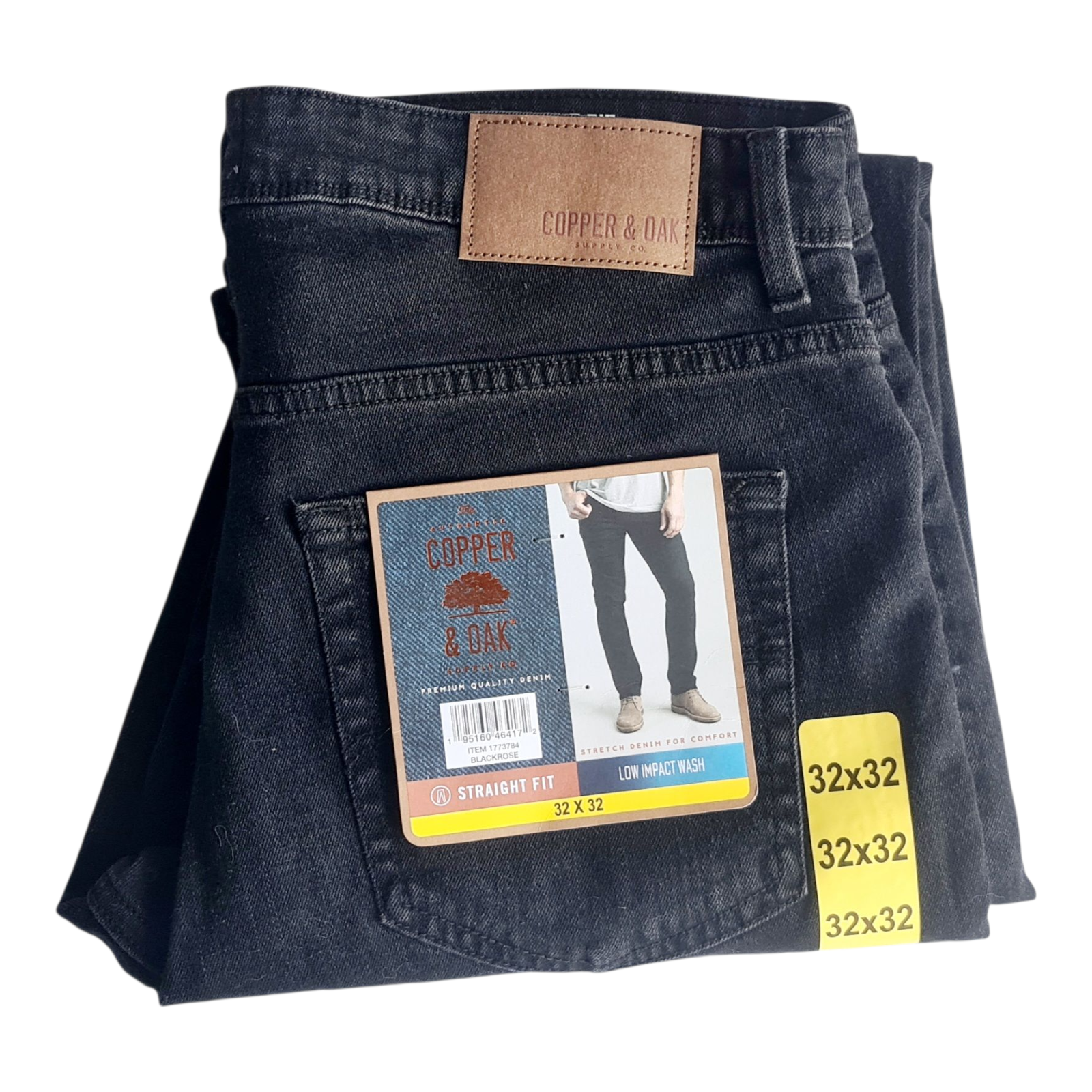 NEW Copper & Oak Men's Straight Fit Stretch Jeans | Size W32 x L32 | Black Rose