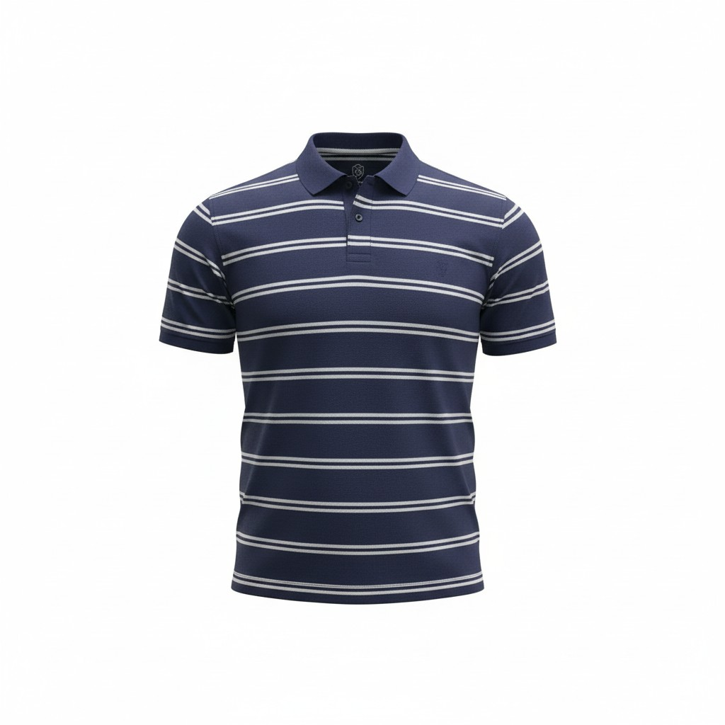 Sportscraft Men’s Striped Polo Shirt – Navy with White Stripes – 100% Cotton