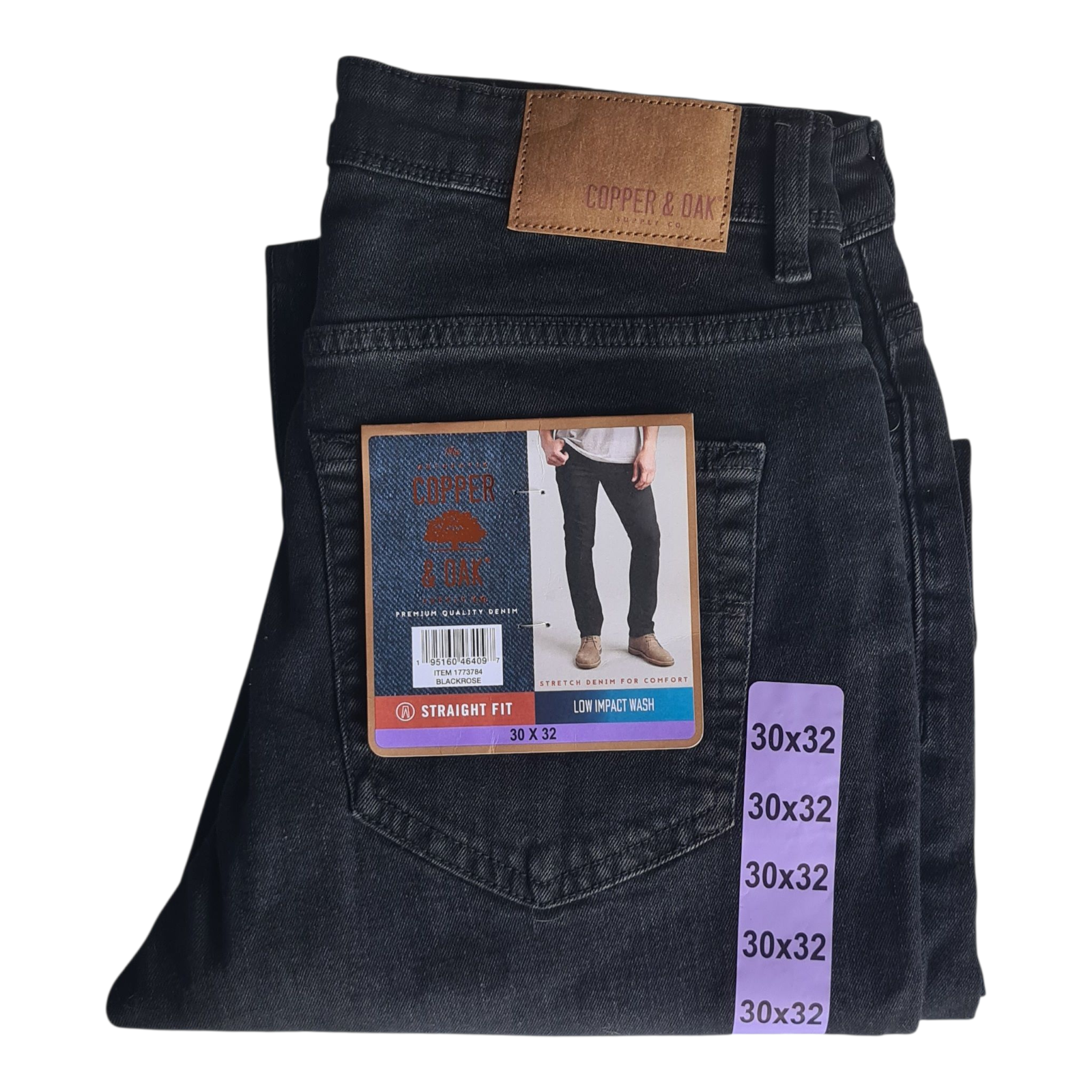 NEW Copper & Oak Men's Straight Fit Stretch Jeans | Size W30 x L32 | Black Rose