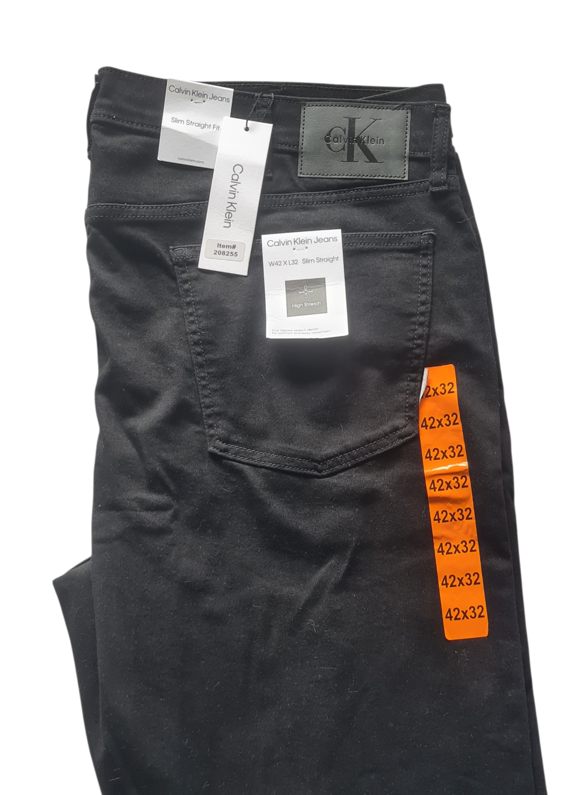 NEW Calvin Klein Men's Slim Straight High Stretch Jeans -Black - Size W42 x L32