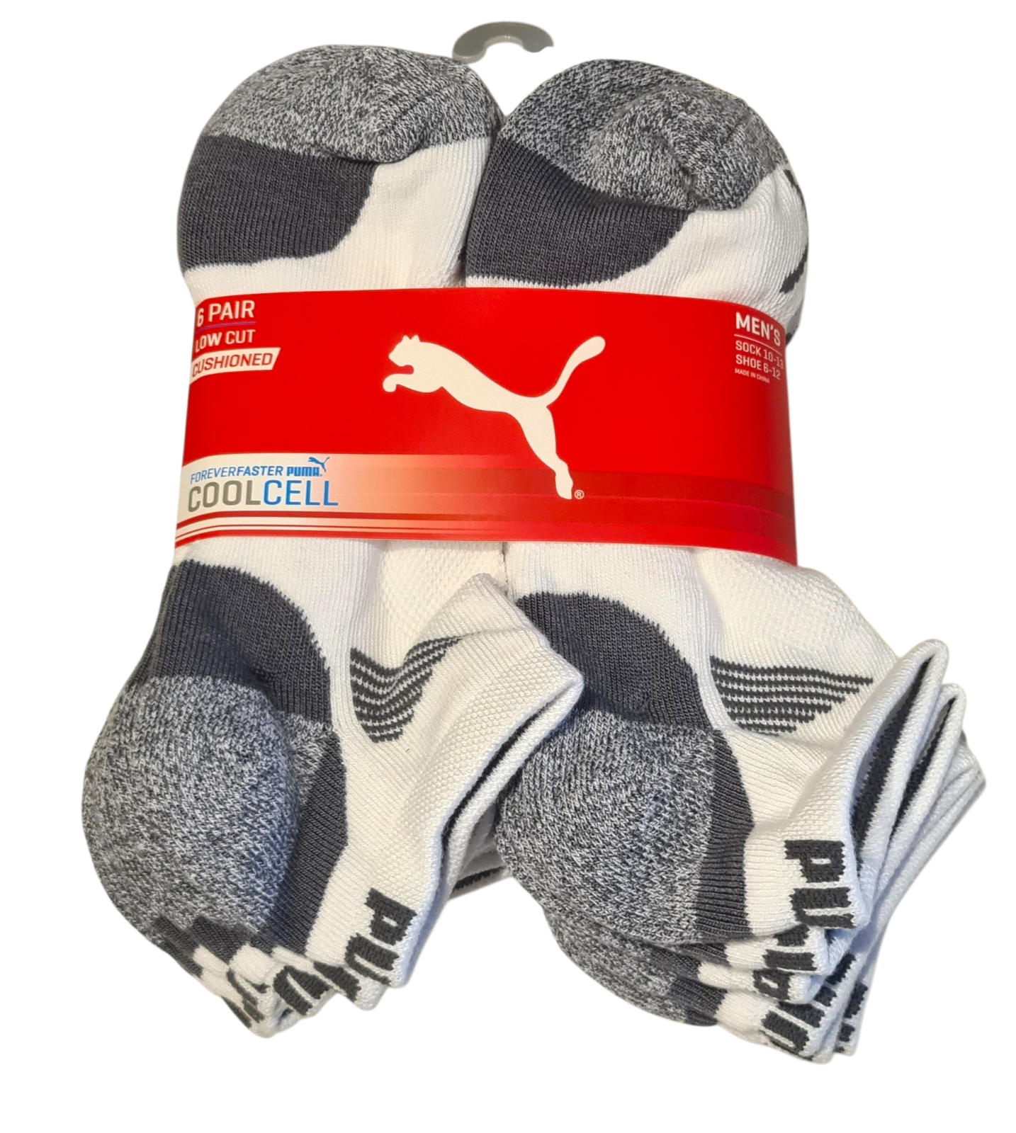 New Puma Men’s 6 Pack Low Cut Cushioned Coolcell Socks – Shoe Size 6–12
