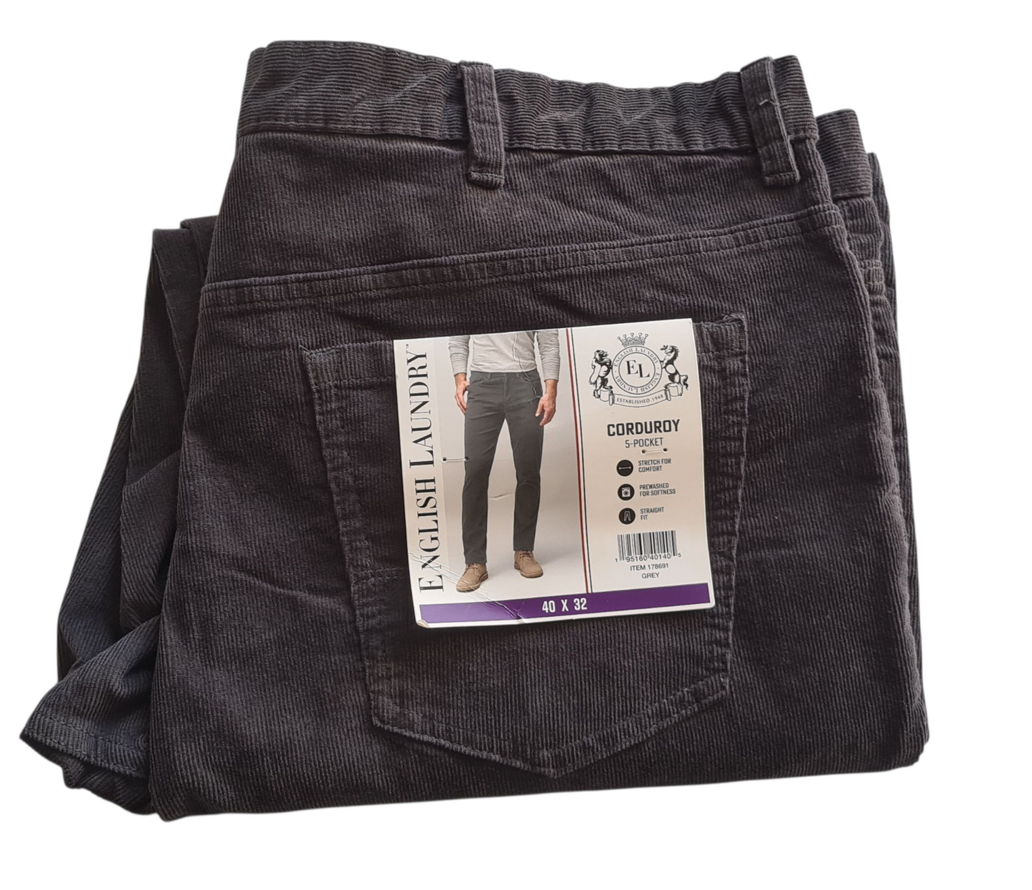 New English Laundry Men's Corduroy 5 Pocket Pants | Grey | Size W40 x L32