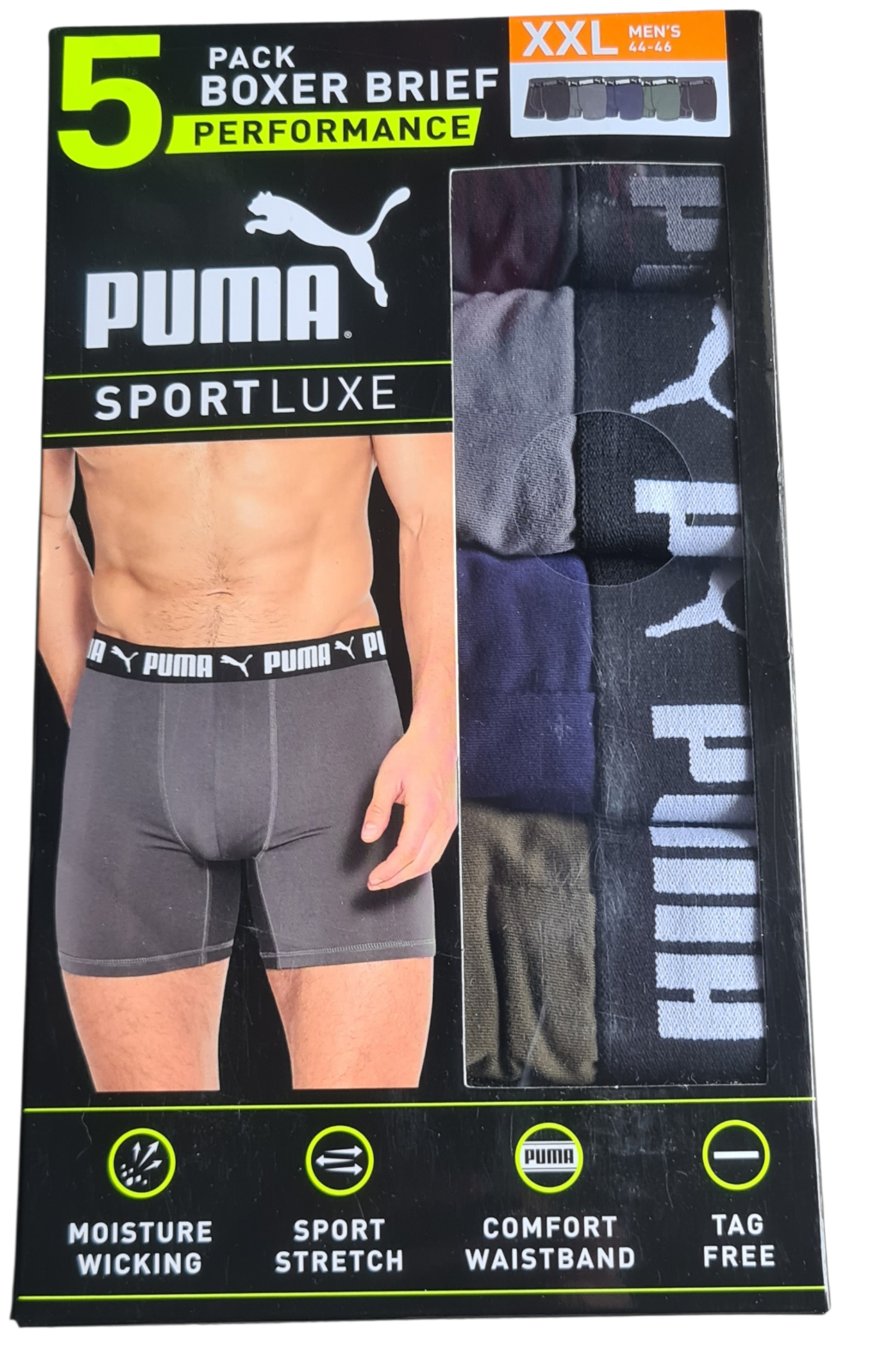 New Puma Men's Performance Sport Luxe Boxer Brief 5-Pack - Size XXL (44-46)