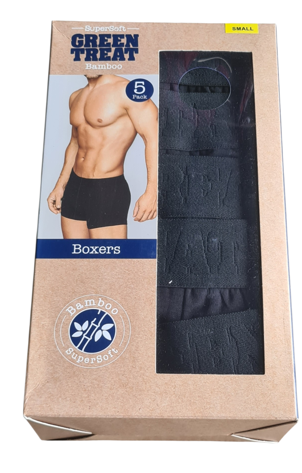 New GREEN TREAT Bamboo 5 Pack Super Soft Boxers - Size SMALL