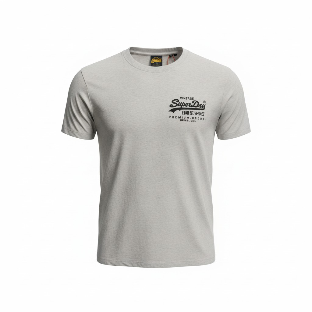 Superdry Mens T-Shirt Vintage Logo - Oat Cream Marl -Super Soft Cotton Blend Tee