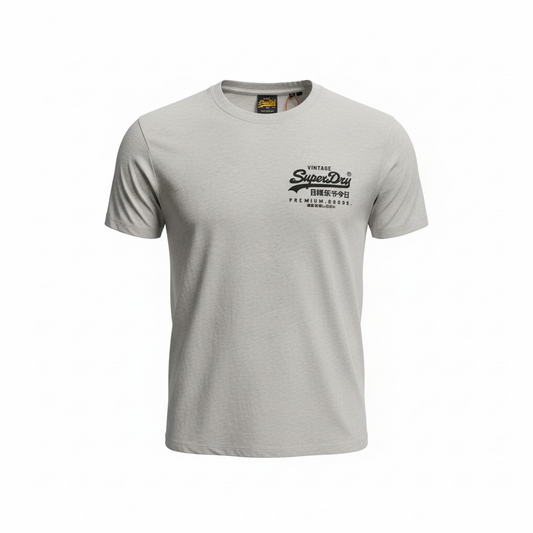 Superdry Mens T-Shirt Vintage Logo - Oat Cream Marl -Super Soft Cotton Blend Tee