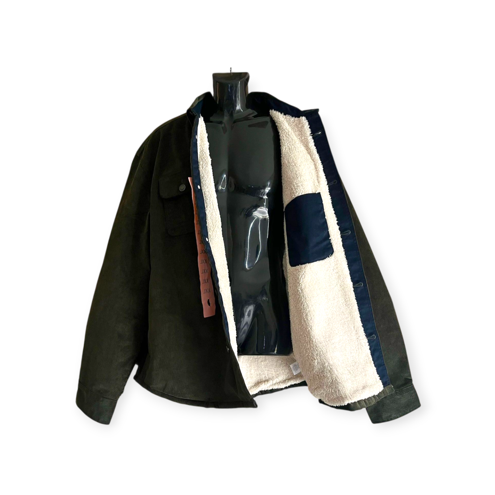 New Men's Jachs Stretch Corduroy Faux Fur Lined Shirt Jacket | Size XXL | Olive