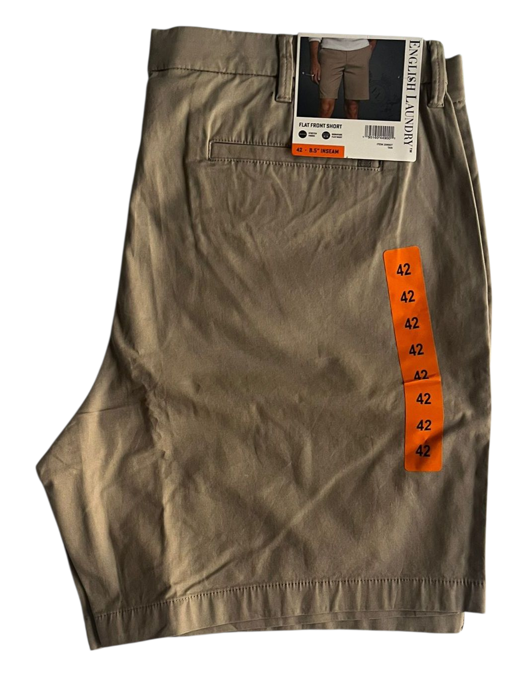 NEW English Laundry Men's Abbot Flat Front Stretch Shorts  - Tan - Size 42