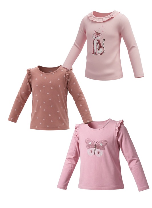 Pekkle Kids 3-Piece Long Sleeve T-Shirt Set – Age 7 – Soft & Stretchy