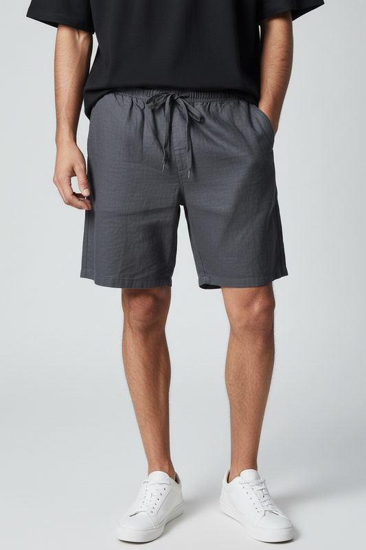 NEW SABA Men’s Linen Blend Shorts XXL – Washed Black | Relaxed Fit Elastic Waist