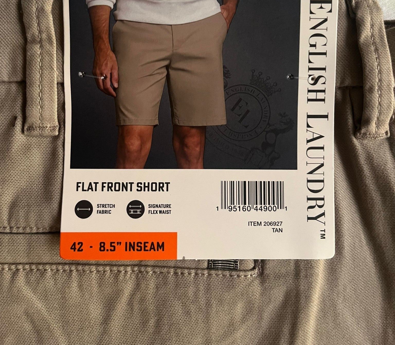 NEW English Laundry Men's Abbot Flat Front Stretch Shorts  - Tan - Size 42