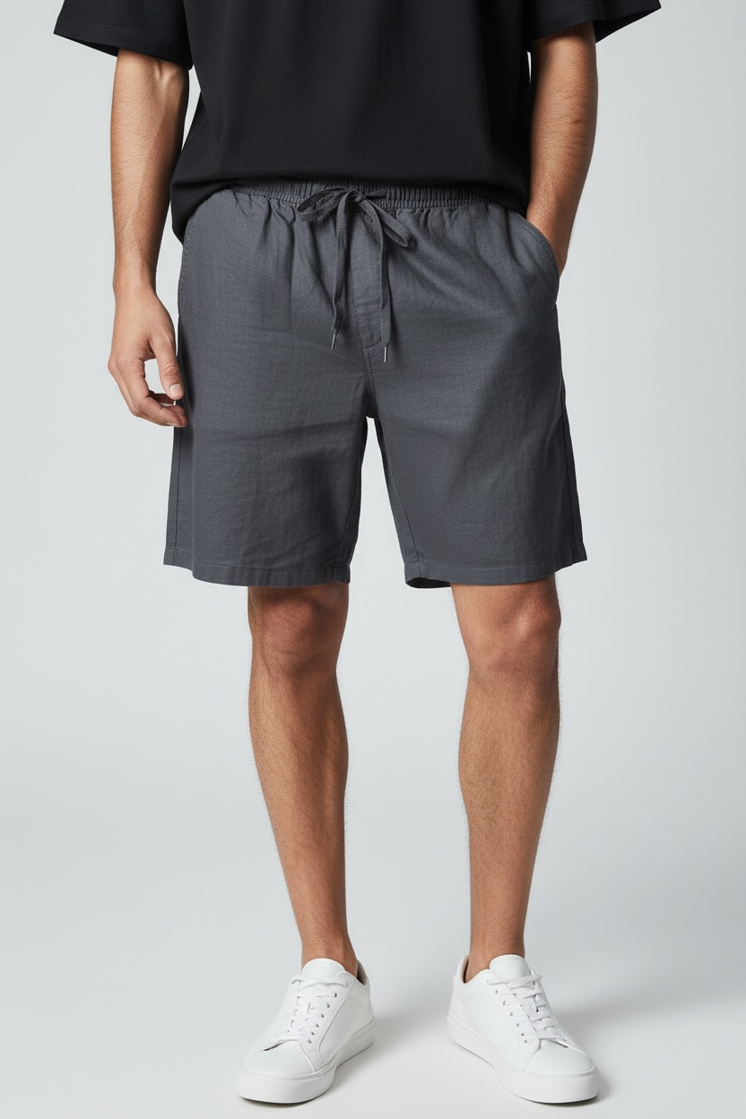 NEW SABA Men’s Linen Blend Shorts – Washed Black | Elastic Waist -Size LARGE