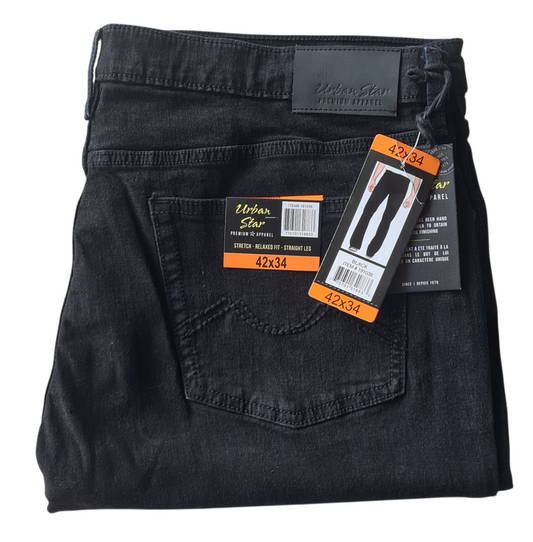 NEW Urban Star Men's Straight Leg - Stretch - Relaxed Fit Jeans Black -W42 x L34