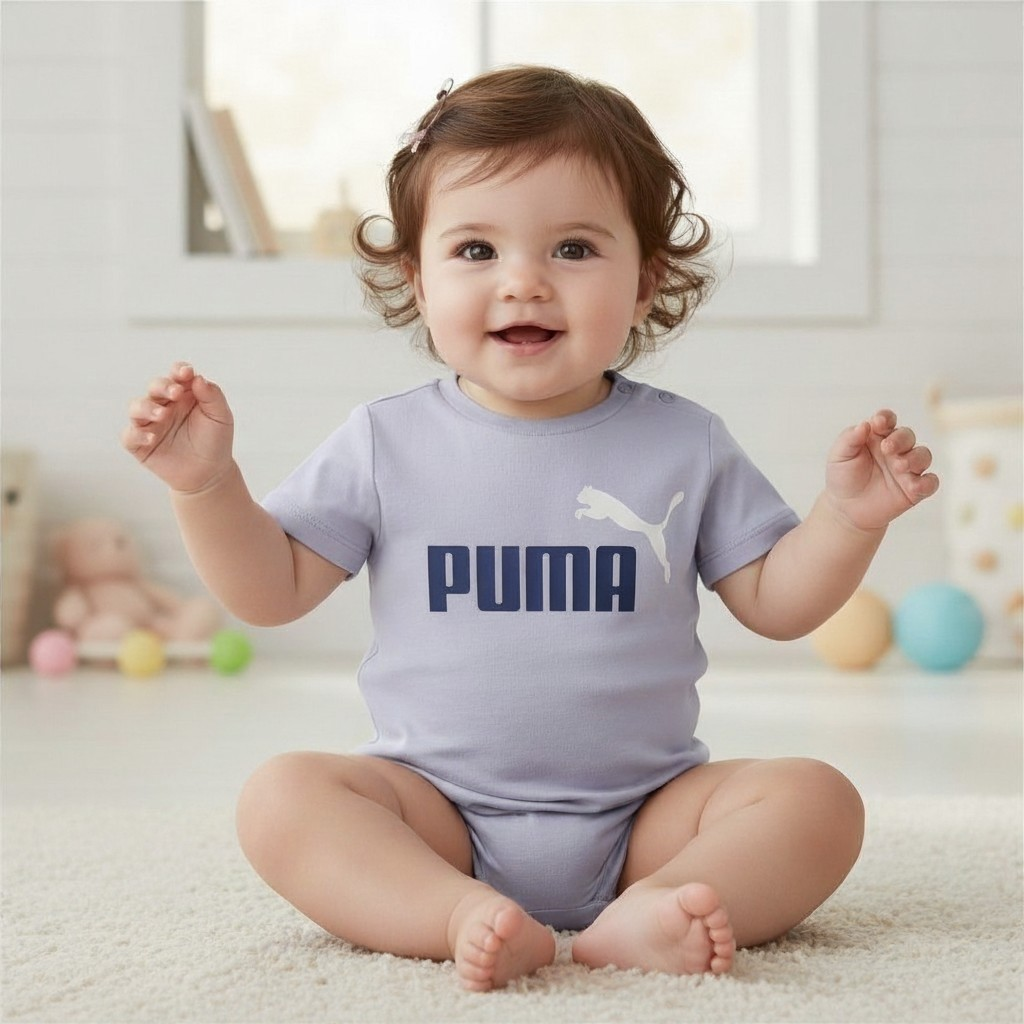 New Puma Mini Cats Infant Tee & Shorts Set Blue Cotton Outfit -Size  0–3Months