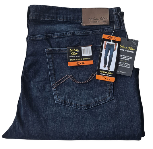 NEW Urban Star Men's Straight Leg - Stretch - Relaxed Fit Jeans | Size W42 x L34