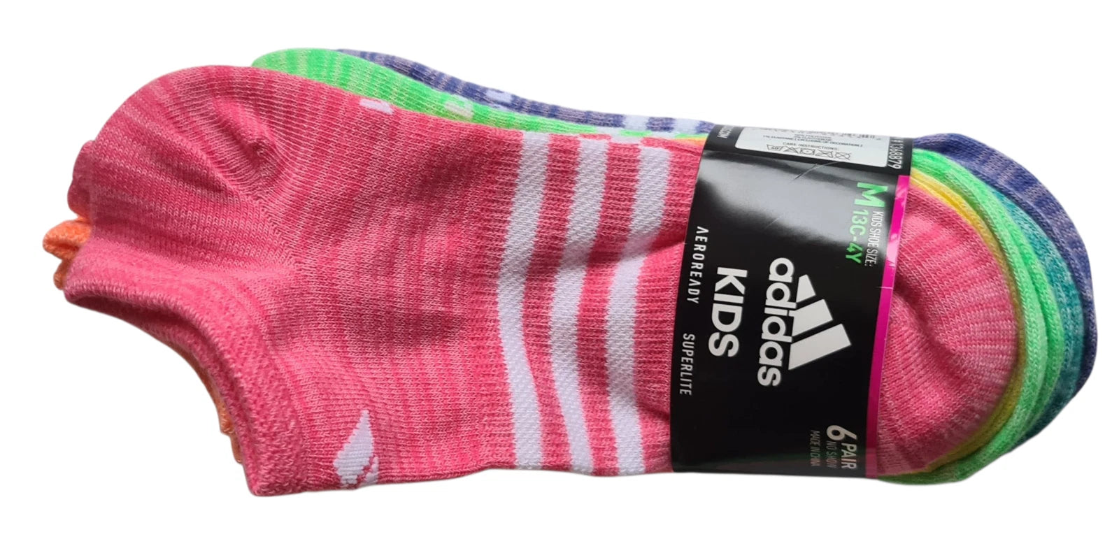 Adidas Kids Aeroready Superlite No Show Socks 6 Pair - Size M (13C -4Y)