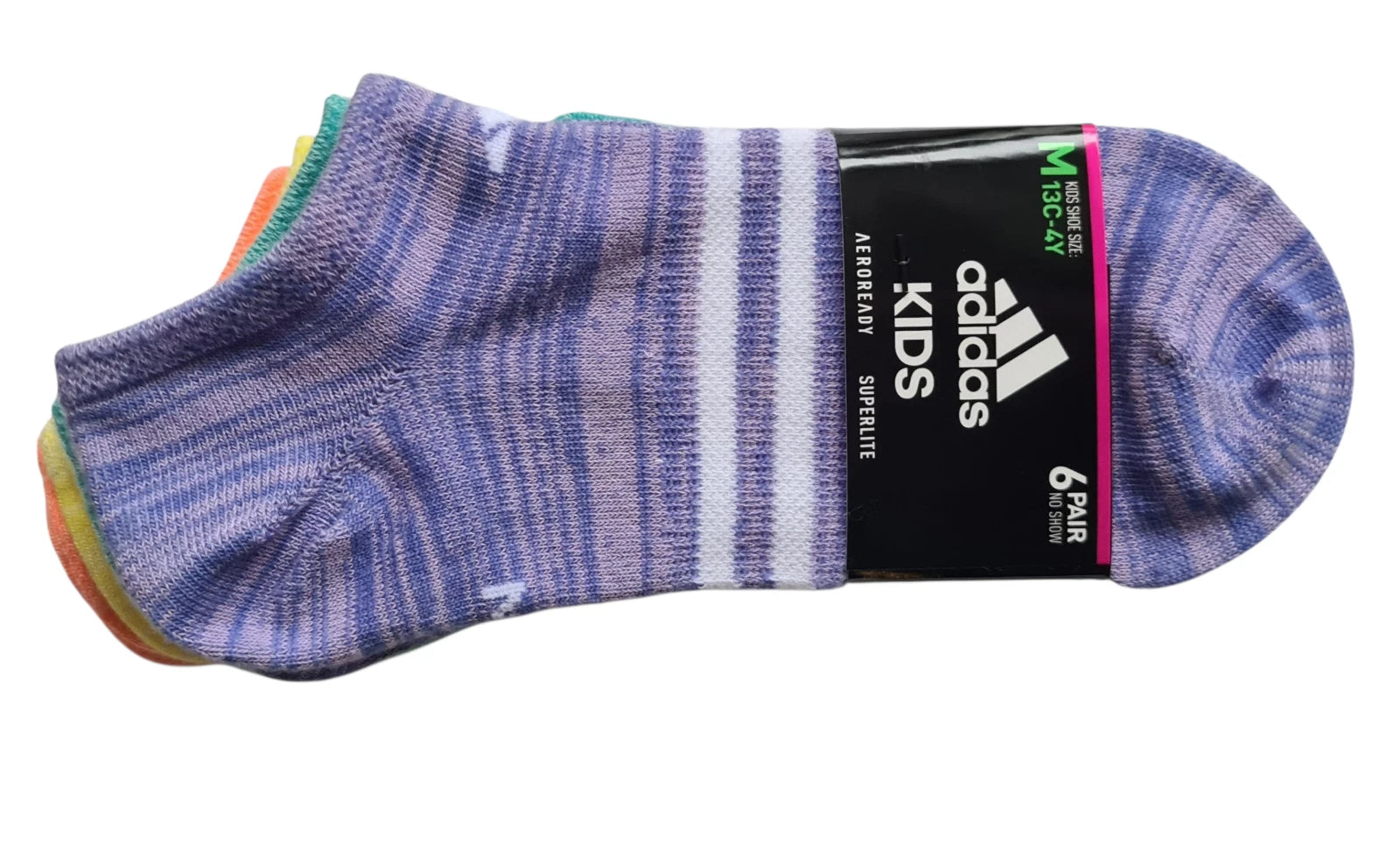 Adidas Kids Aeroready Superlite No Show Socks 6 Pair - Size M (13C -4Y)