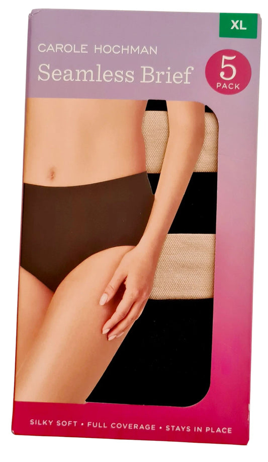 CAROLE HOCKMAN 5pk Seamless Brief - Neutral & Black - Size XL