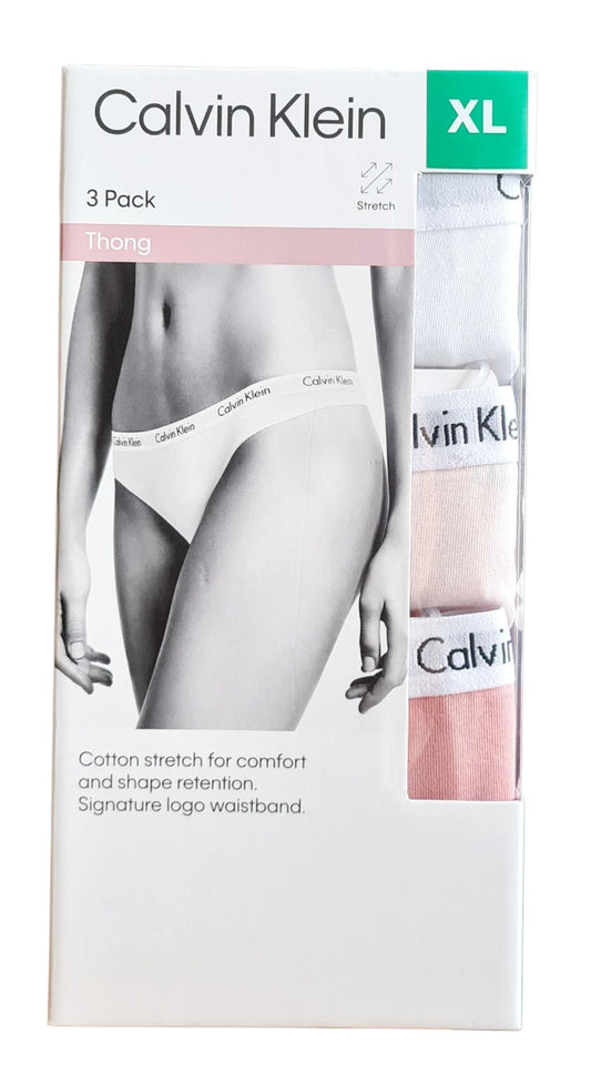 Calvin Klein Women's 3-Pack Cotton Stretch Thong - Size XL