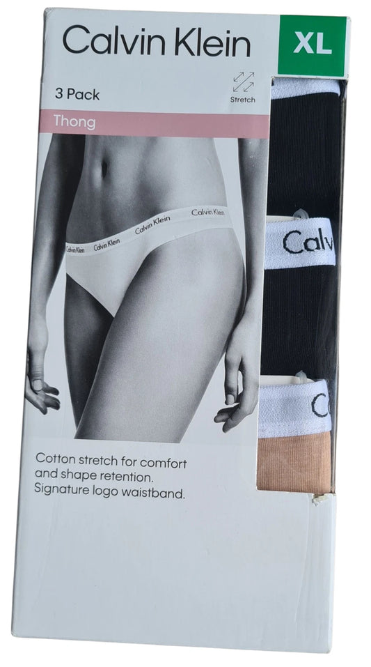 Calvin Klein Women's 3-Pack Cotton Stretch Thong - Size XL