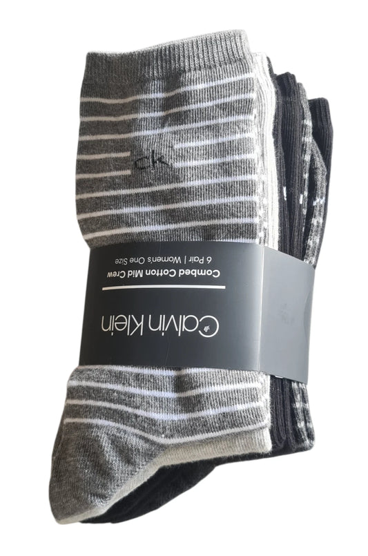 Calvin Klein Women's Cotton Mid Crew Socks 6 Pack - US 6 - 9.5