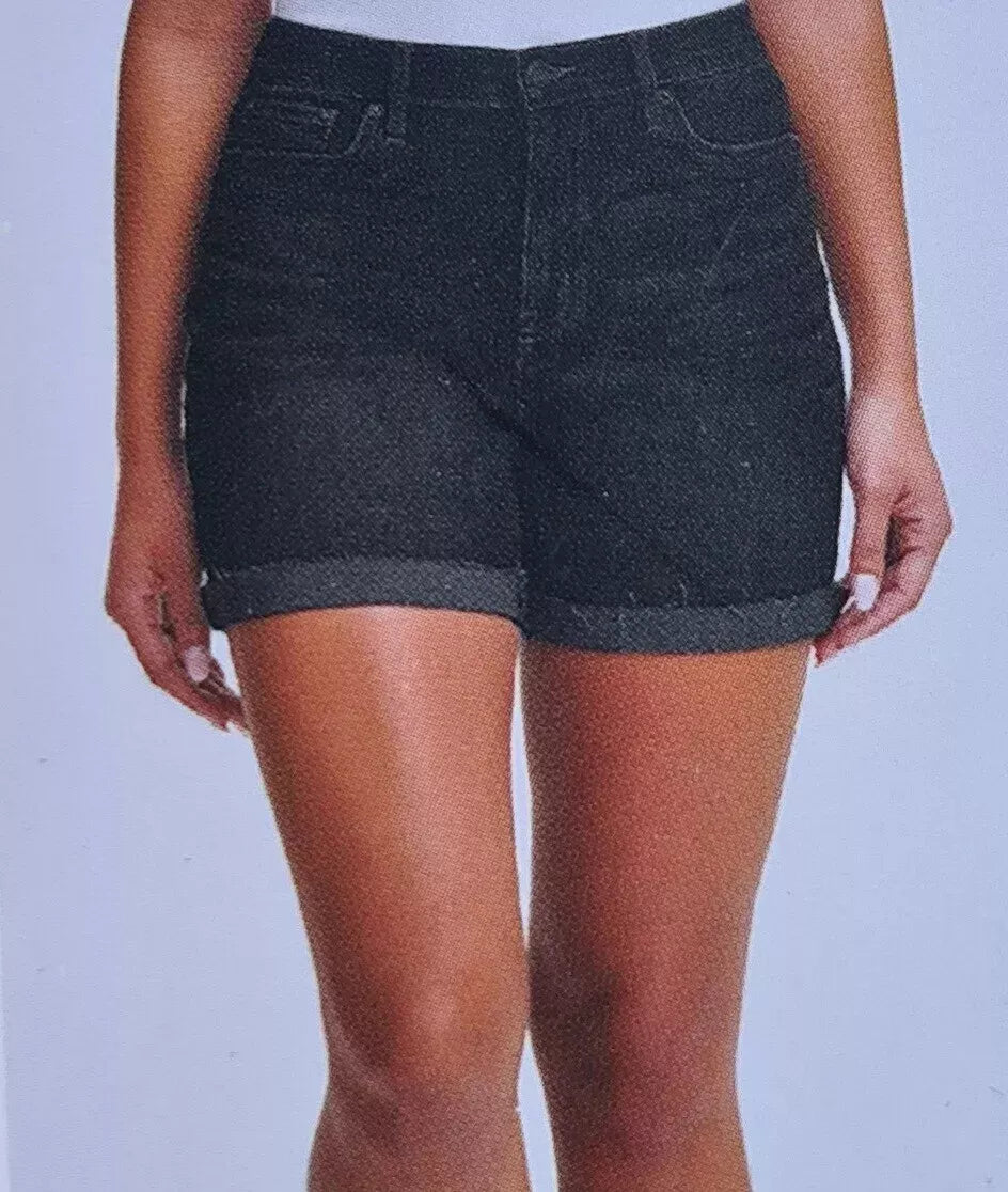 Calvin Klein Women's High Rise Unhemmed Jean Shorts- Black