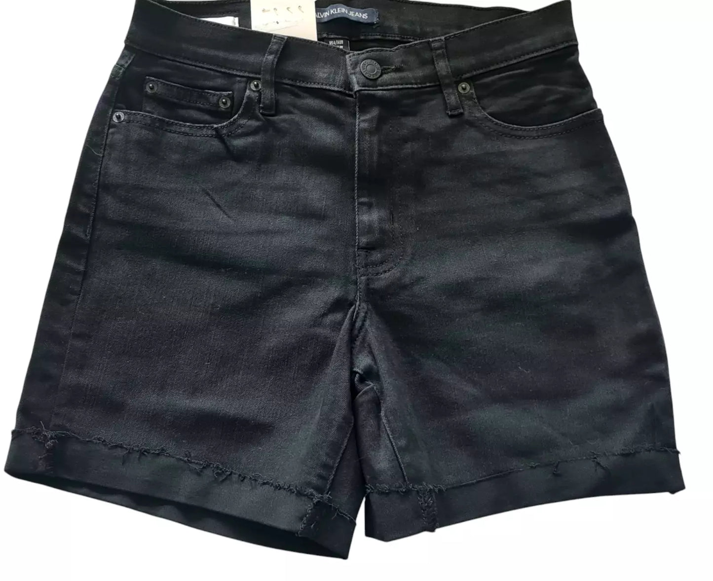 Calvin Klein Women's High Rise Unhemmed Jean Shorts- Black