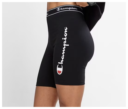 Champion Women's Script Logo Bike Shorts - Black - Size SMALL