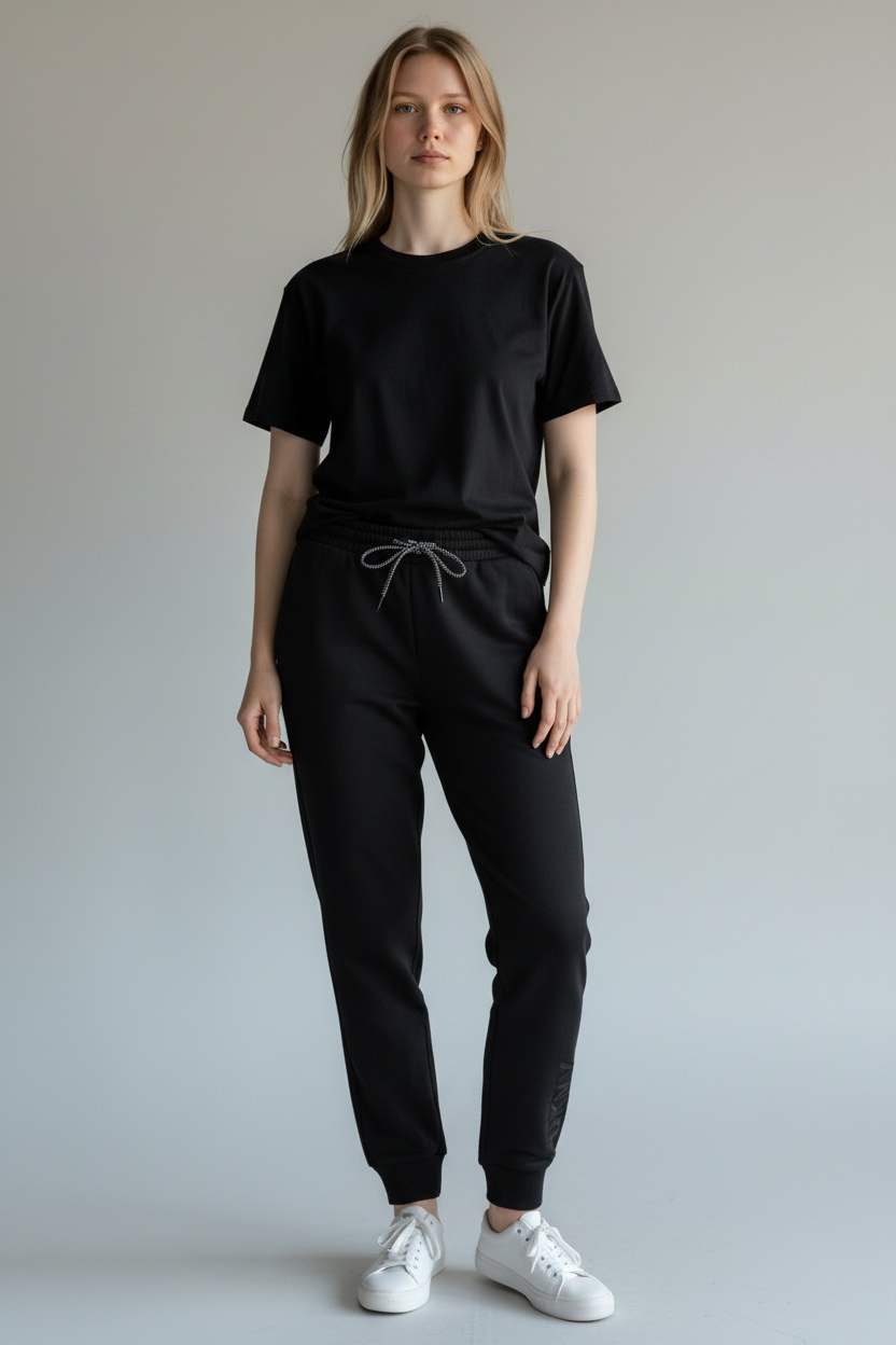 DKNY Women’s Sport Fleece Jogger Trackpants - Black – Drawcord Waist - Size XL