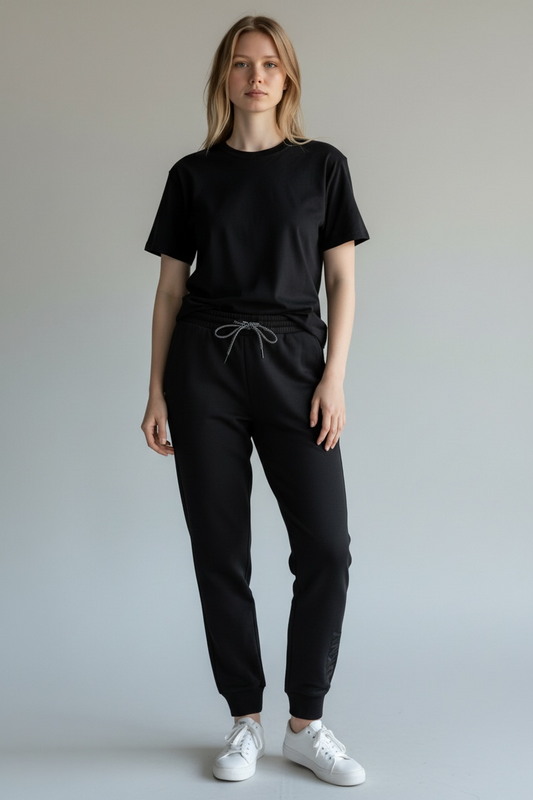 DKNY Women’s Sport Fleece Jogger Trackpants - Black – Drawcord Waist - Size XL